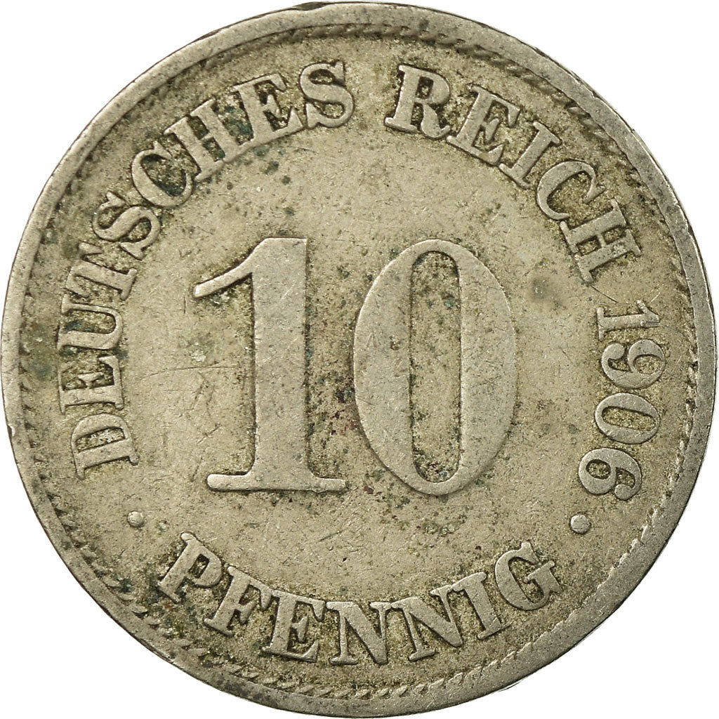 Moneda, ALEMANIA - IMPERIO, Wilhelm II, 10 Pfennig, 1906, Berlin, BC+, Cobre -
