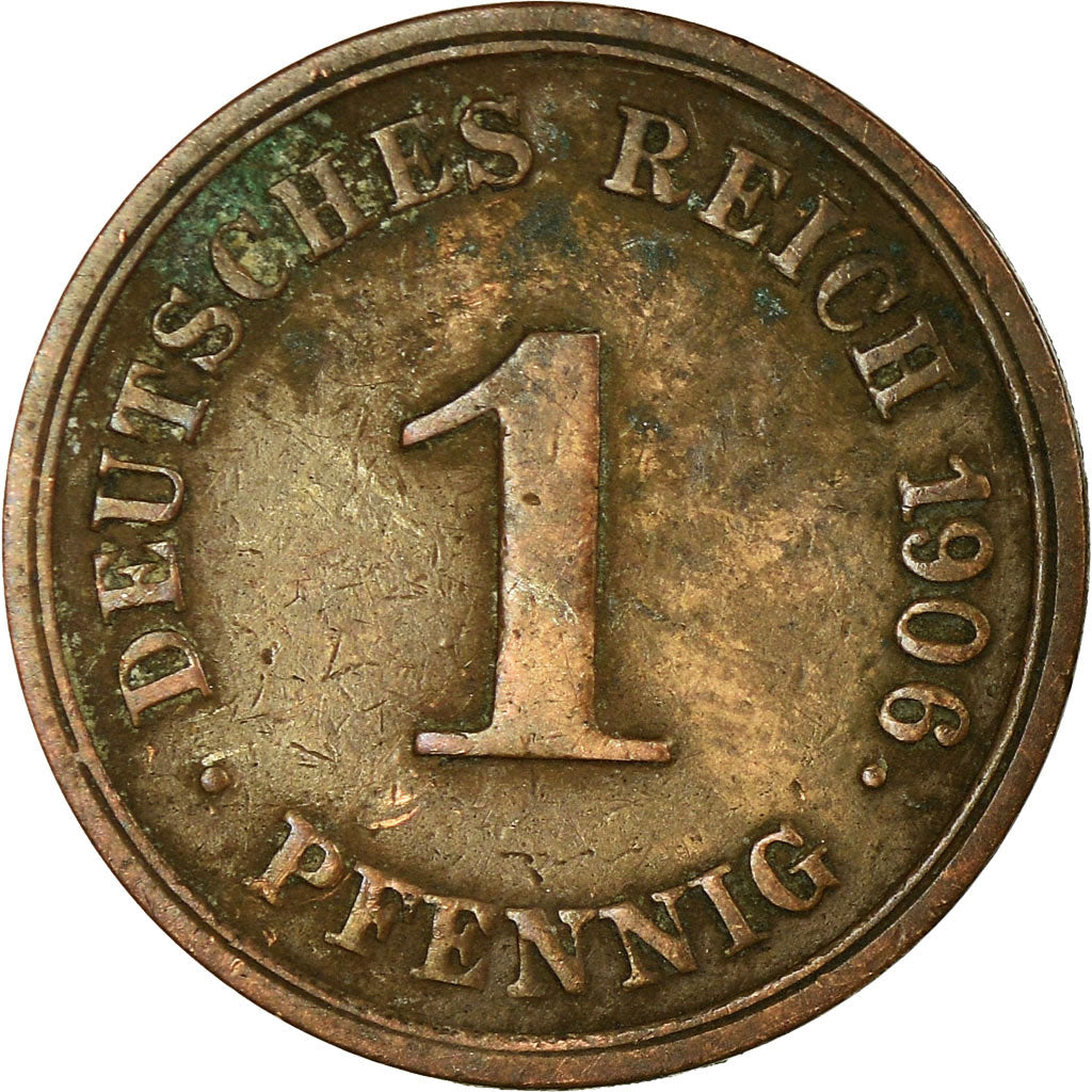 Coin, GERMANY - EMPIRE, Wilhelm II, Pfennig, 1906, Karlsruhe, VF(20-25), Copper