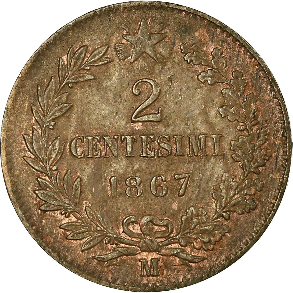 Coin, Italy, Vittorio Emanuele II, 2 Centesimi, 1867, Milan, AU(50-53), Copper