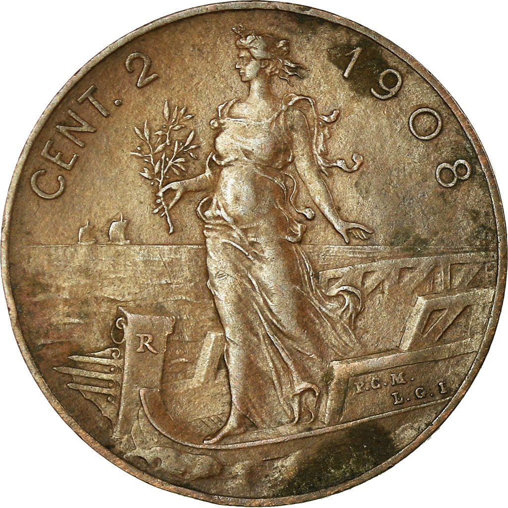 Coin, Italy, Vittorio Emanuele III, 2 Centesimi, 1908, Rome, EF(40-45), Bronze