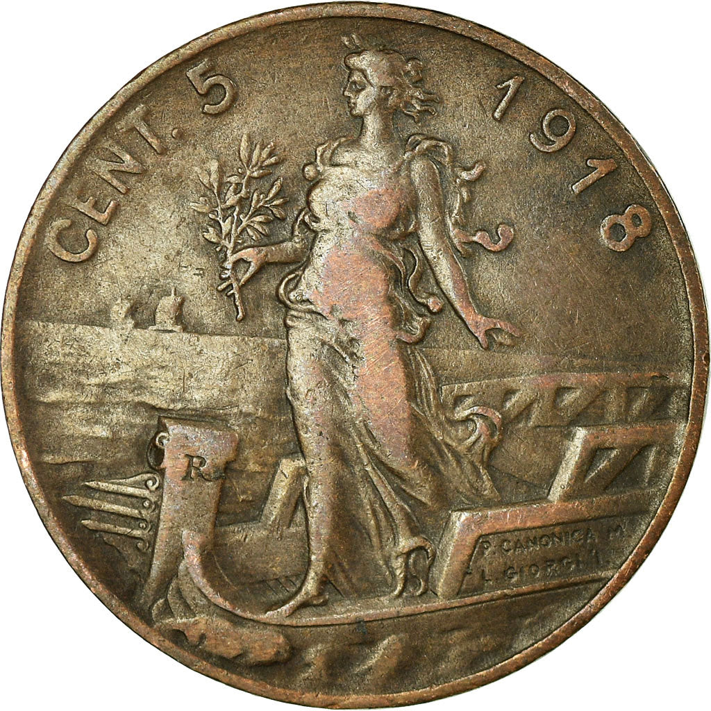 Coin, Italy, Vittorio Emanuele III, 5 Centesimi, 1918, Rome, EF(40-45), Bronze