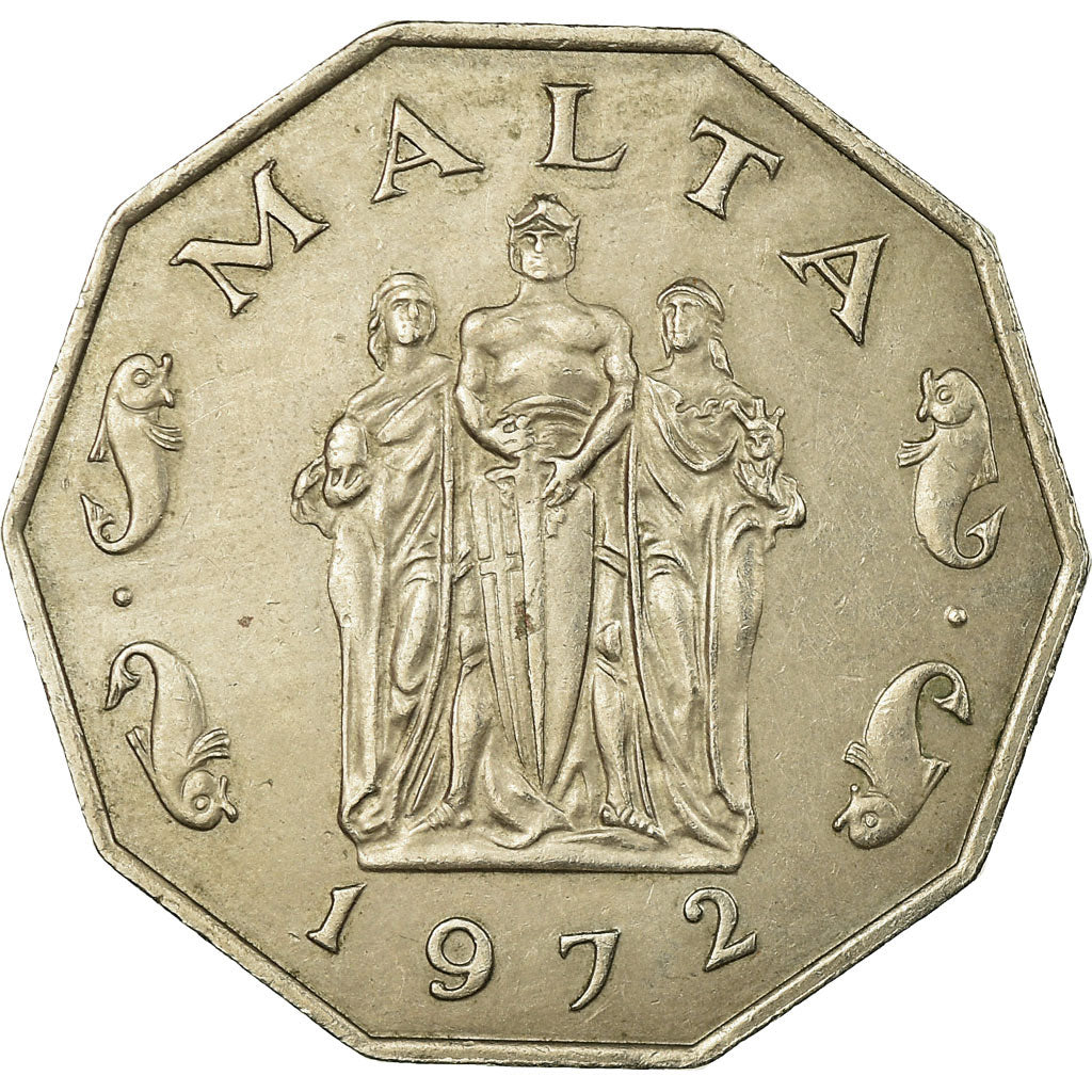 Coin, Malta, 50 Cents, 1972, British Royal Mint, EF(40-45), Copper-nickel, KM:12