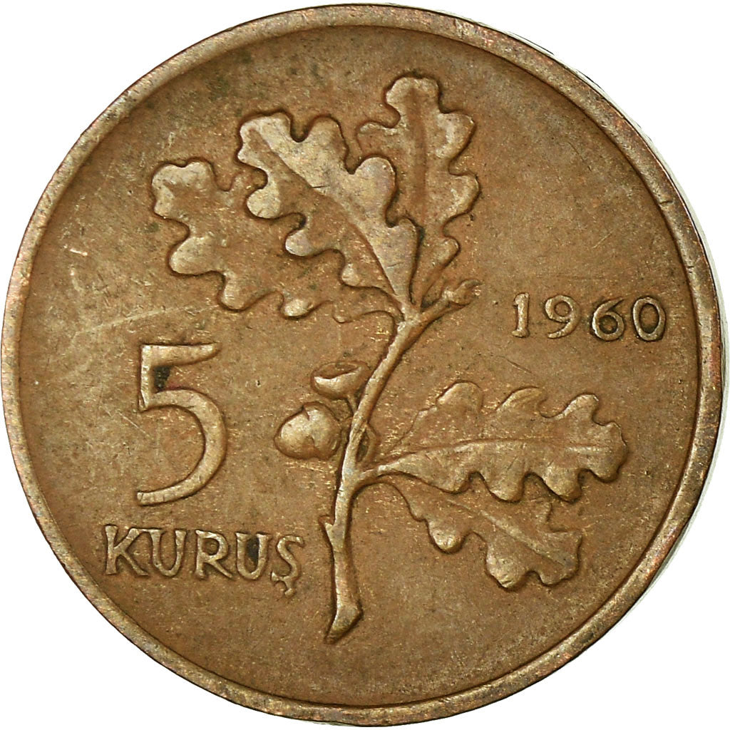 Coin, Turkey, 5 Kurus, 1960, VF(30-35), Bronze, KM:890.1