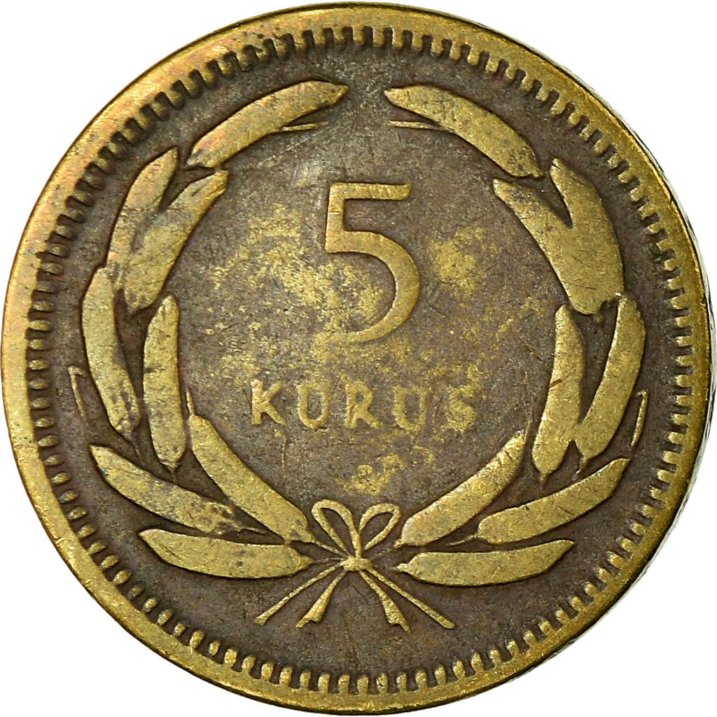 Coin, Turkey, 5 Kurus, 1950, VF(30-35), Brass, KM:887