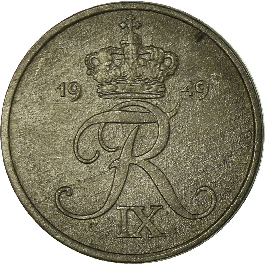 Coin, Denmark, Frederik IX, Ore, 1949, Copenhagen, VF(30-35), Zinc, KM:839.1