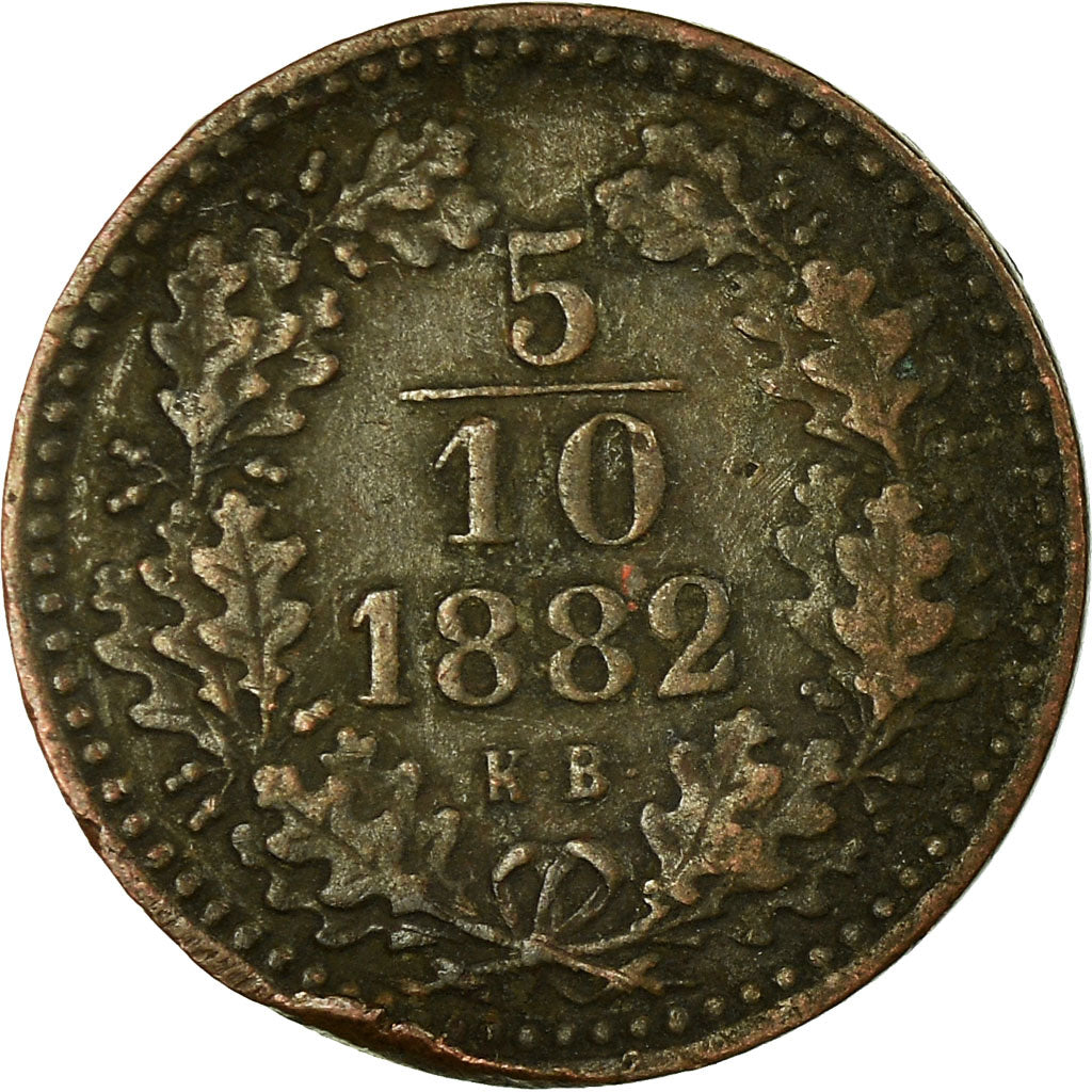 Moneta, Węgry, Franz Joseph I, 5/10 Krajczar, 1882, Kremnitz, VF(30-35)