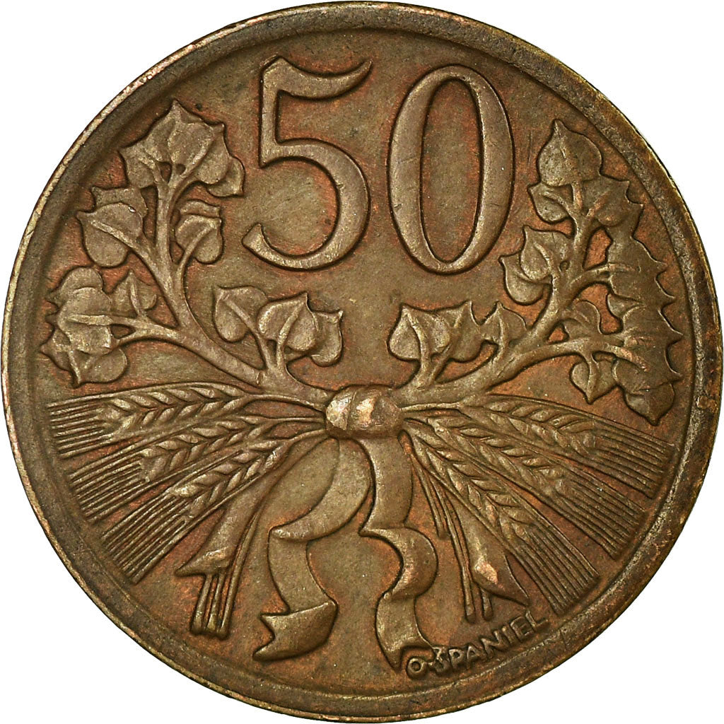 Coin, Czechoslovakia, 50 Haleru, 1948, EF(40-45), Bronze, KM:21
