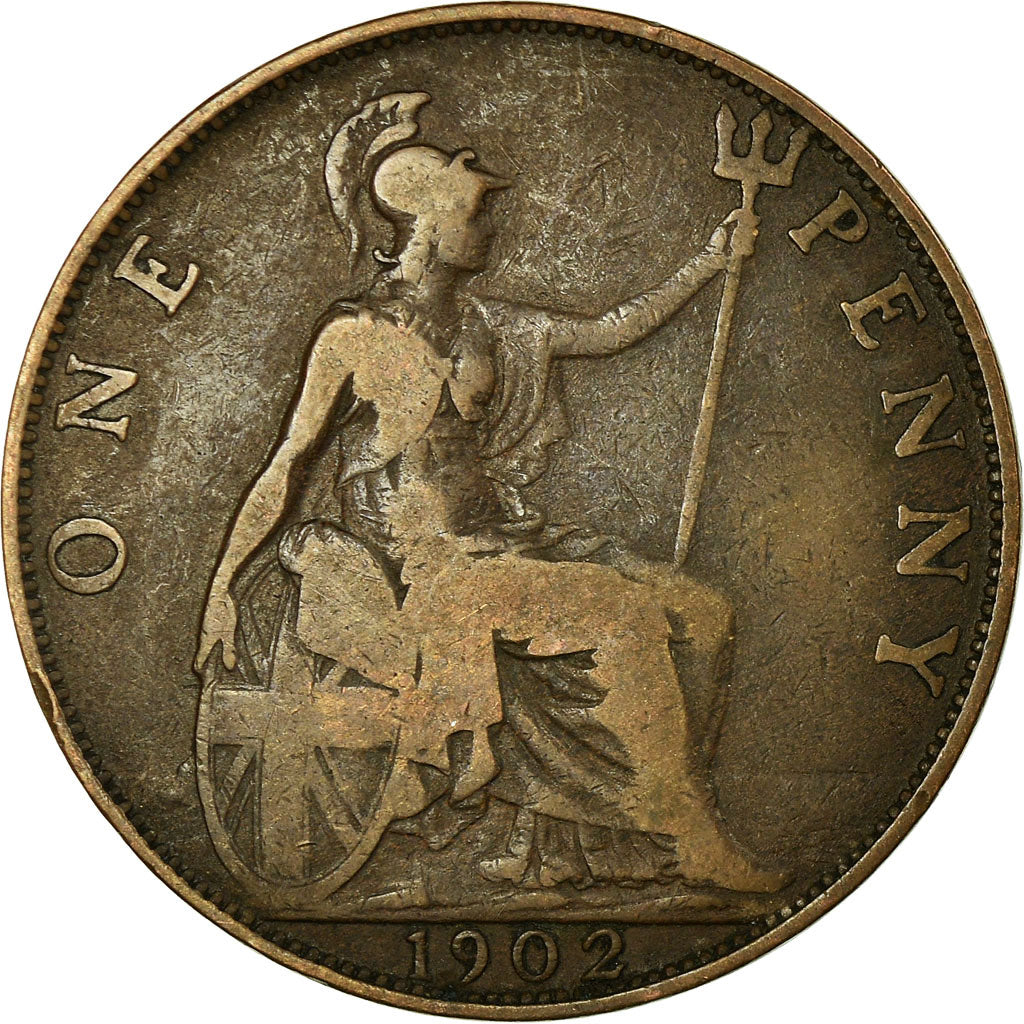 Coin, Great Britain, Edward VII, Penny, 1902, VF(30-35), Bronze, KM:794.1