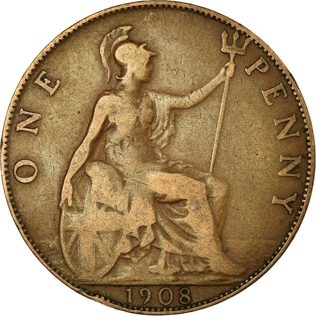 Coin, Great Britain, Edward VII, Penny, 1908, VF(30-35), Bronze, KM:794.2