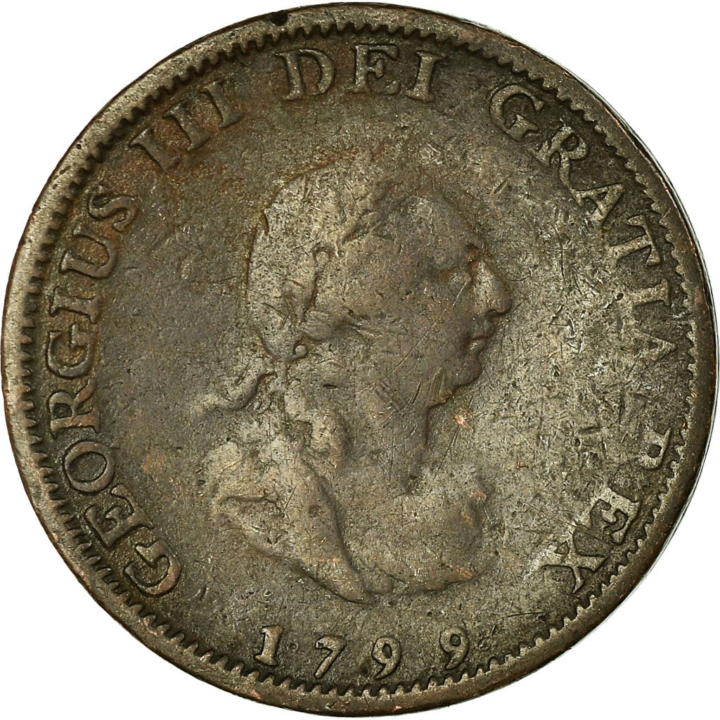 Coin, Great Britain, George III, Farthing, 1799, VF(30-35), Copper, KM:646
