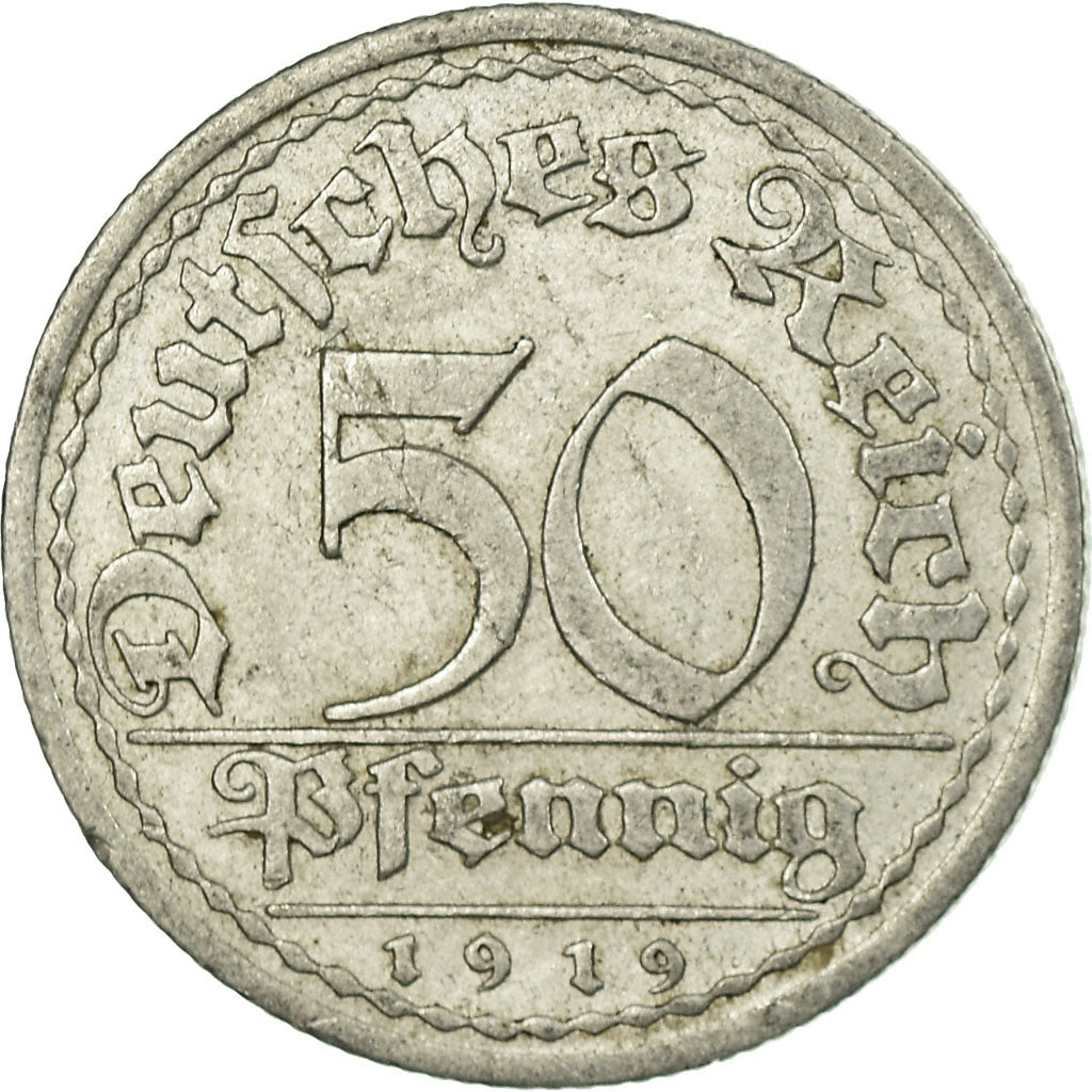 Coin, GERMANY, WEIMAR REPUBLIC, 50 Pfennig, 1919, Karlsruhe, VF(30-35)