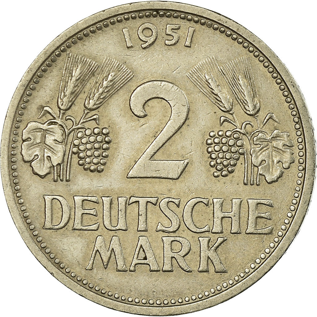 Coin, GERMANY - FEDERAL REPUBLIC, 2 Mark, 1951, Stuttgart, EF(40-45)