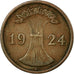 Munten, Duitsland, Weimarrepubliek, 2 Reichspfennig, 1924, Muldenhütten, FR+