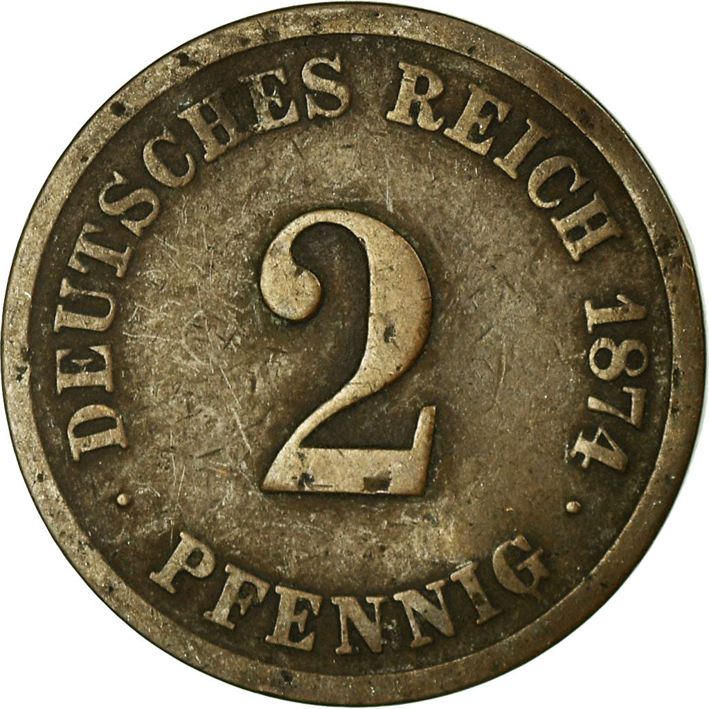 Monnaie, GERMANY - EMPIRE, Wilhelm I, 2 Pfennig, 1874, Stuttgart, TB+, Cuivre