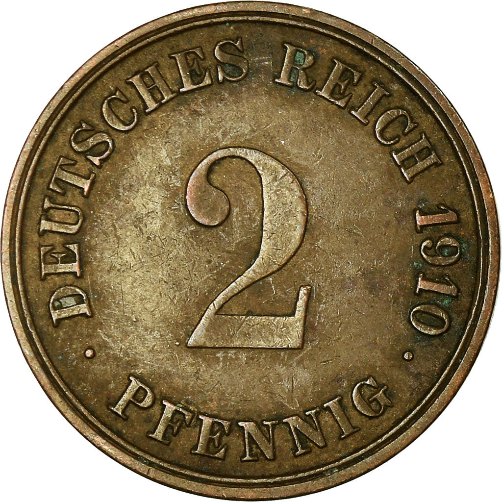 Monnaie, GERMANY - EMPIRE, Wilhelm II, 2 Pfennig, 1910, Karlsruhe, TB+, Cuivre