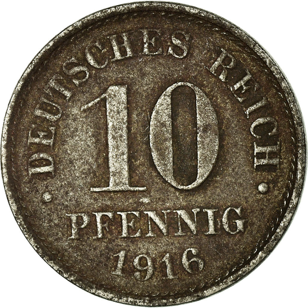 Moneta, NIEMCY - IMPERIUM, 10 Pfennig, 1916, Berlin, VF(20-25), Żelazo, KM:20