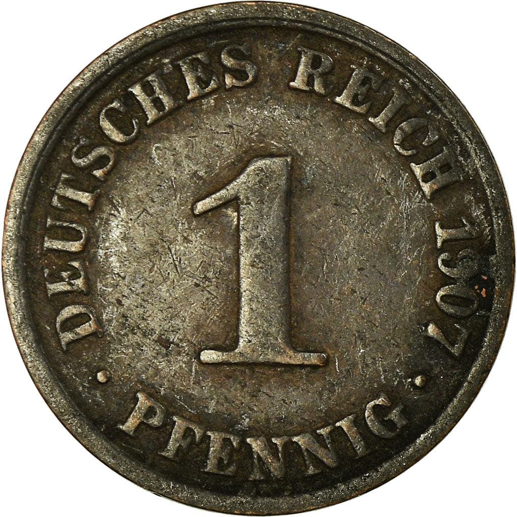 Moneta, NIEMCY - IMPERIUM, Wilhelm II, Pfennig, 1907, Berlin, VF(30-35), Miedź