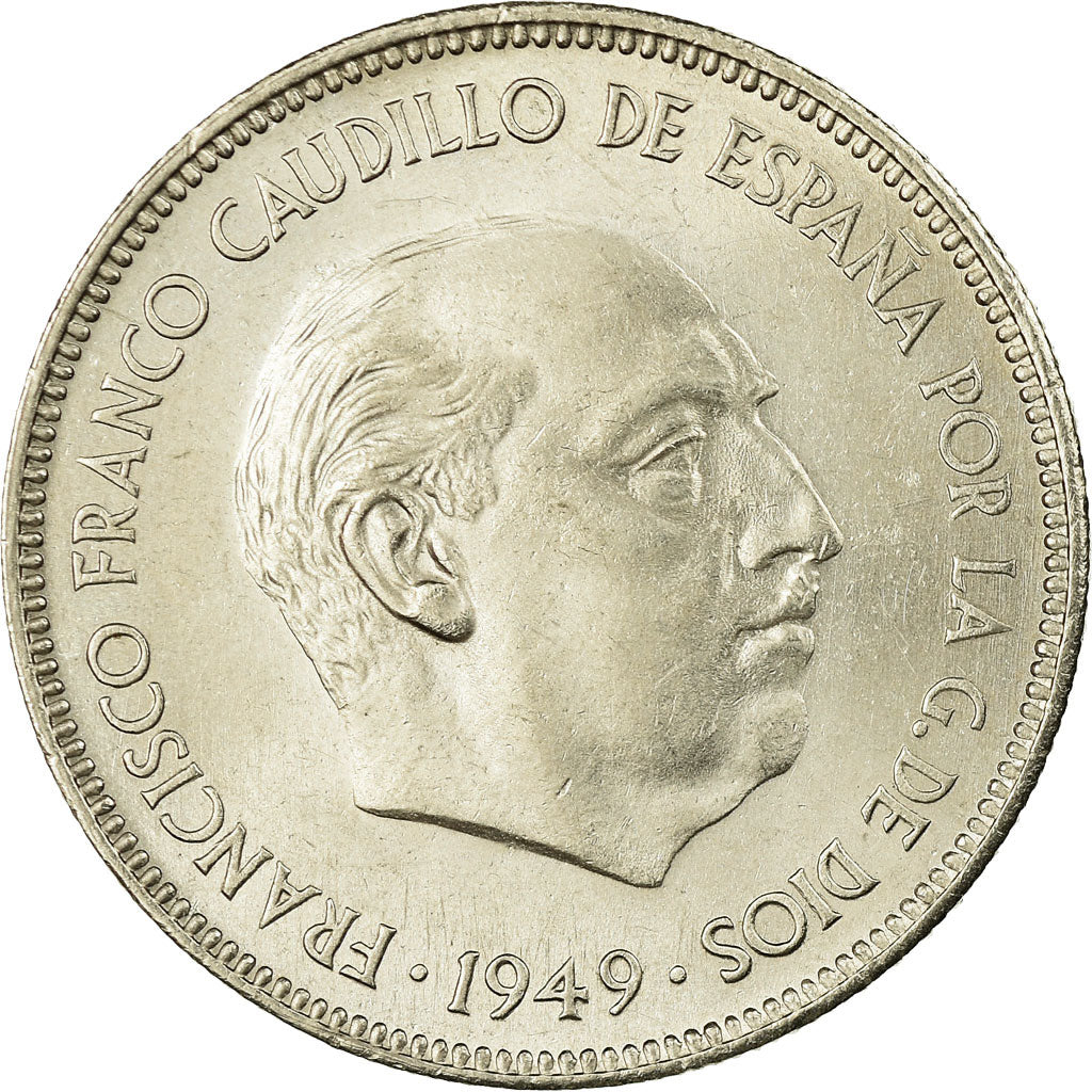 Coin, Spain, Caudillo and regent, 5 Pesetas, 1949, AU(50-53), Nickel, KM:778