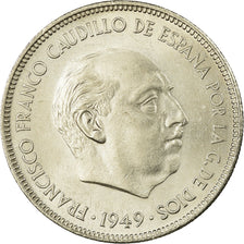 Moeda, Espanha, Caudillo and regent, 5 Pesetas, 1949, AU(50-53), Níquel, KM:778