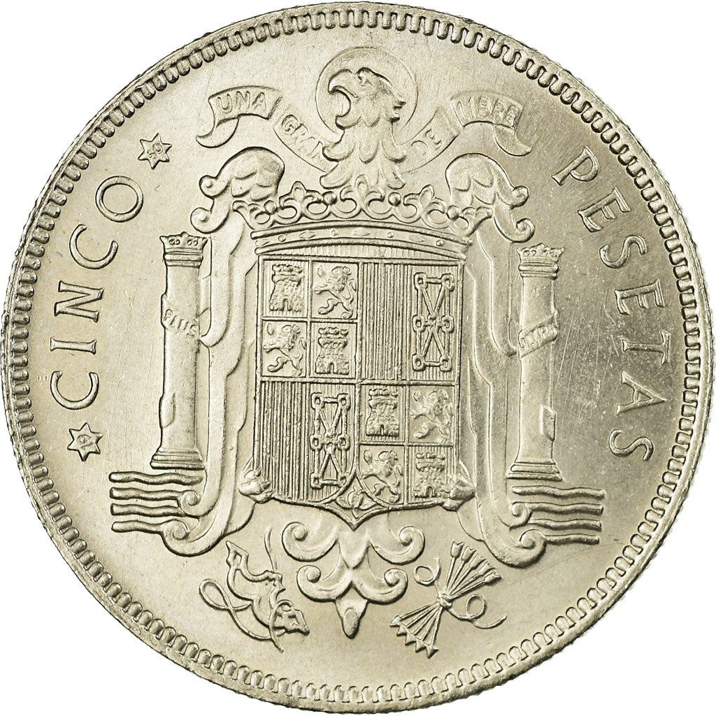 Coin, Spain, Caudillo and regent, 5 Pesetas, 1949, AU(50-53), Nickel, KM:778