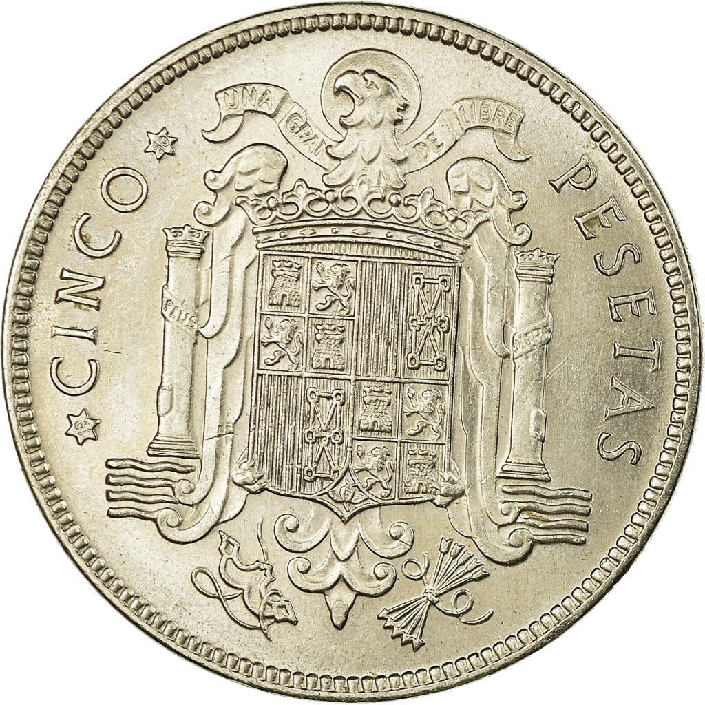 Monnaie, Espagne, Caudillo and regent, 5 Pesetas, 1949, TTB+, Nickel, KM:778
