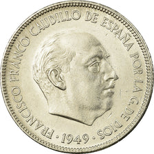 Moneta, Hiszpania, Caudillo and regent, 5 Pesetas, 1949, AU(50-53), Nikiel