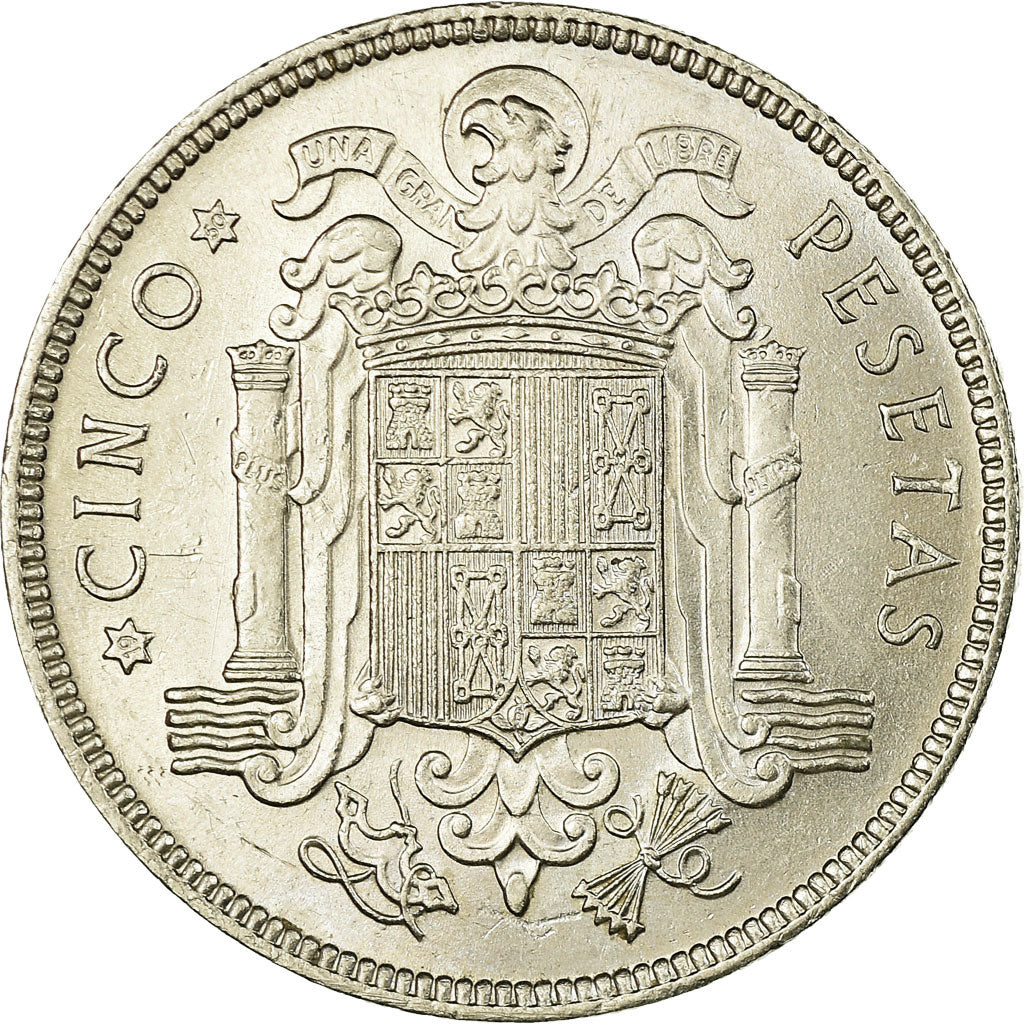 Coin, Spain, Caudillo and regent, 5 Pesetas, 1949, AU(50-53), Nickel, KM:778