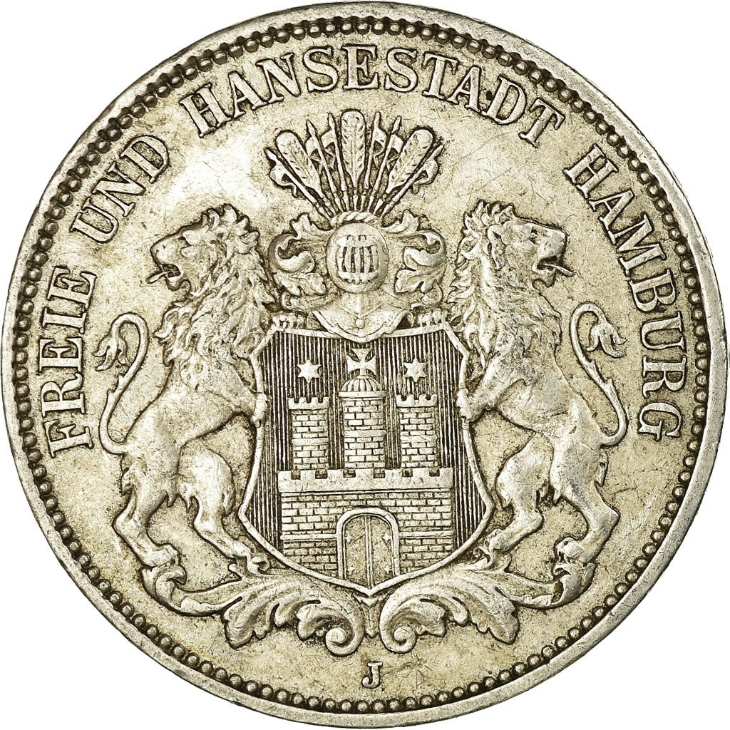 Coin, German States, HAMBURG, 3 Mark, 1908, Hamburg, EF(40-45), Silver, KM:620