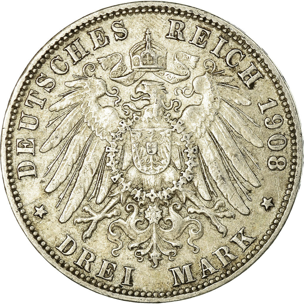 Coin, German States, HAMBURG, 3 Mark, 1908, Hamburg, EF(40-45), Silver, KM:620