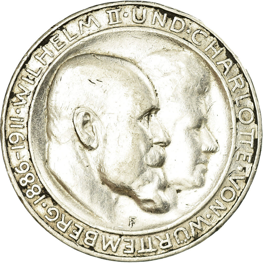 Coin, German States, WURTTEMBERG, Wilhelm II, 3 Mark, 1911, Freudenstadt