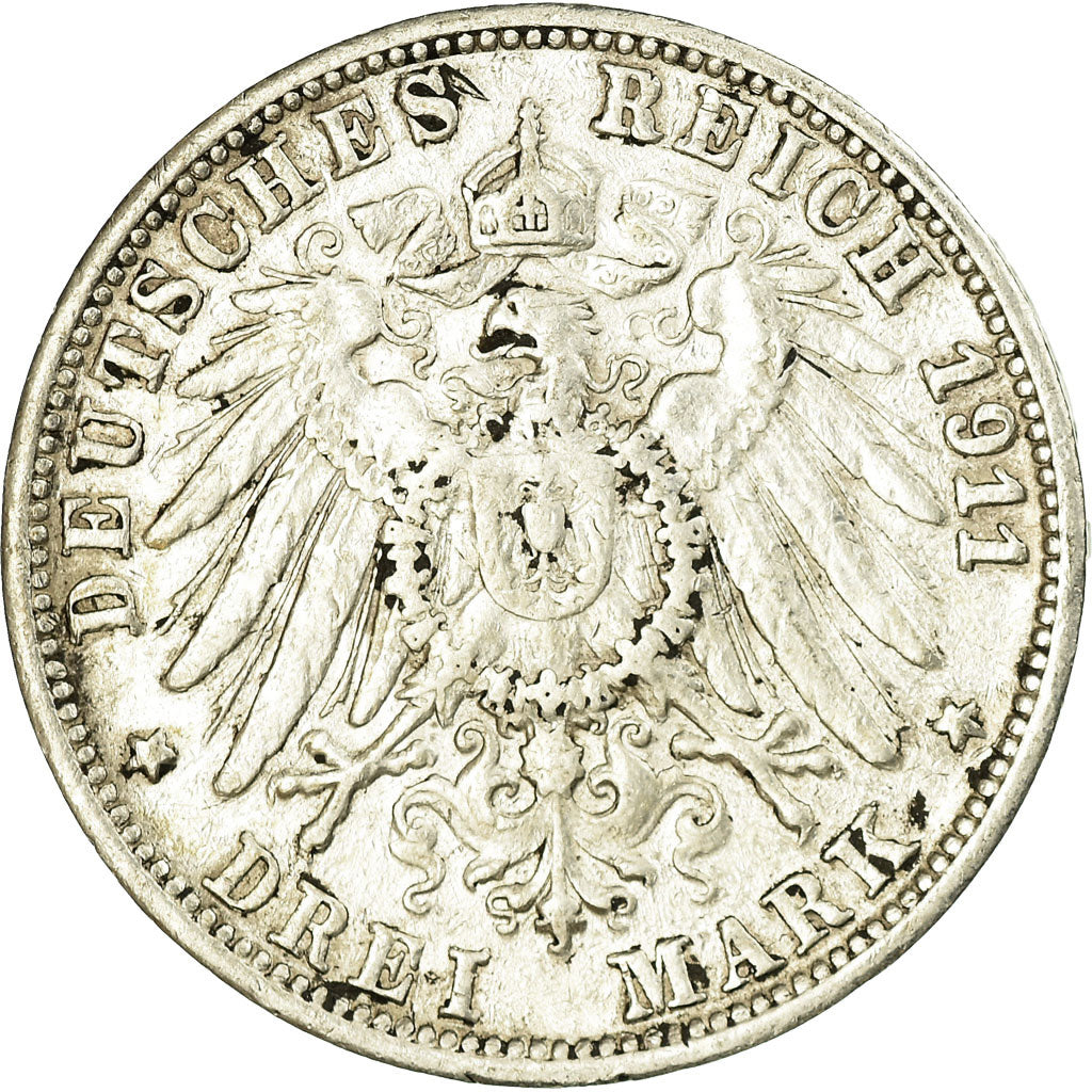 Coin, German States, WURTTEMBERG, Wilhelm II, 3 Mark, 1911, Freudenstadt