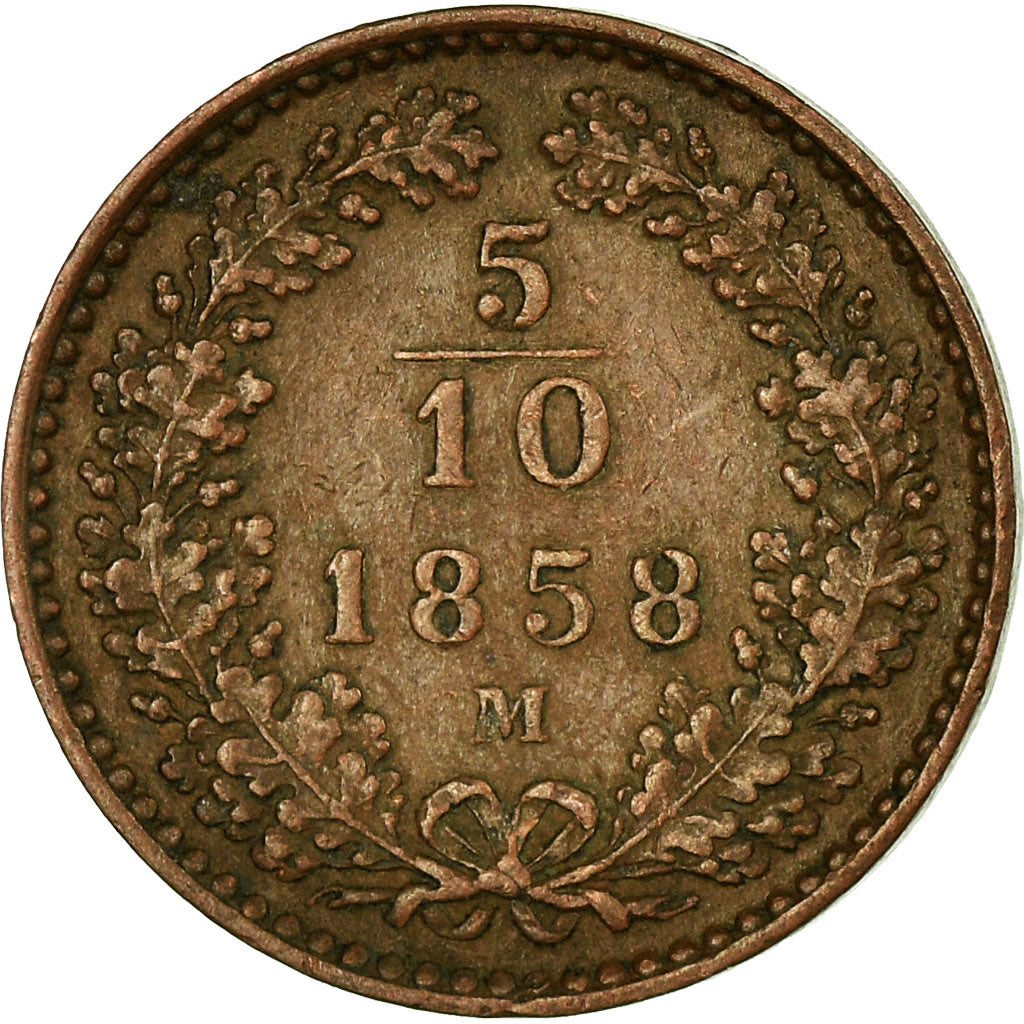 Coin, Austria, Franz Joseph I, 5/10 Kreuzer, 1858, VF(30-35), Copper, KM:2182