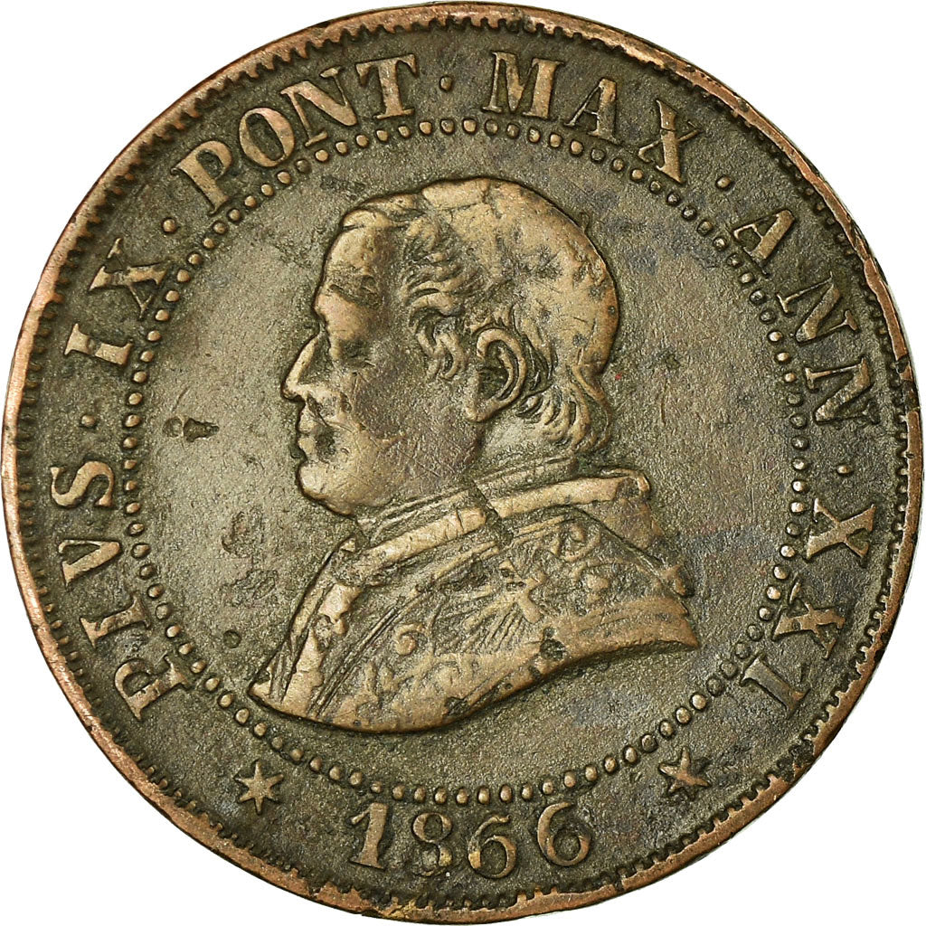 Moneda, Estados italianos, PAPAL STATES, Pius IX, Soldo, 5 Centesimi, 1866