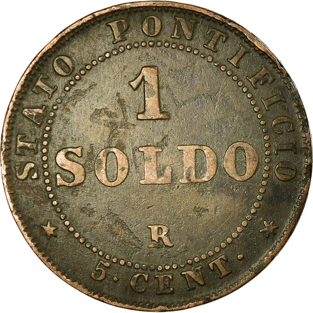 Moneda, Estados italianos, PAPAL STATES, Pius IX, Soldo, 5 Centesimi, 1866
