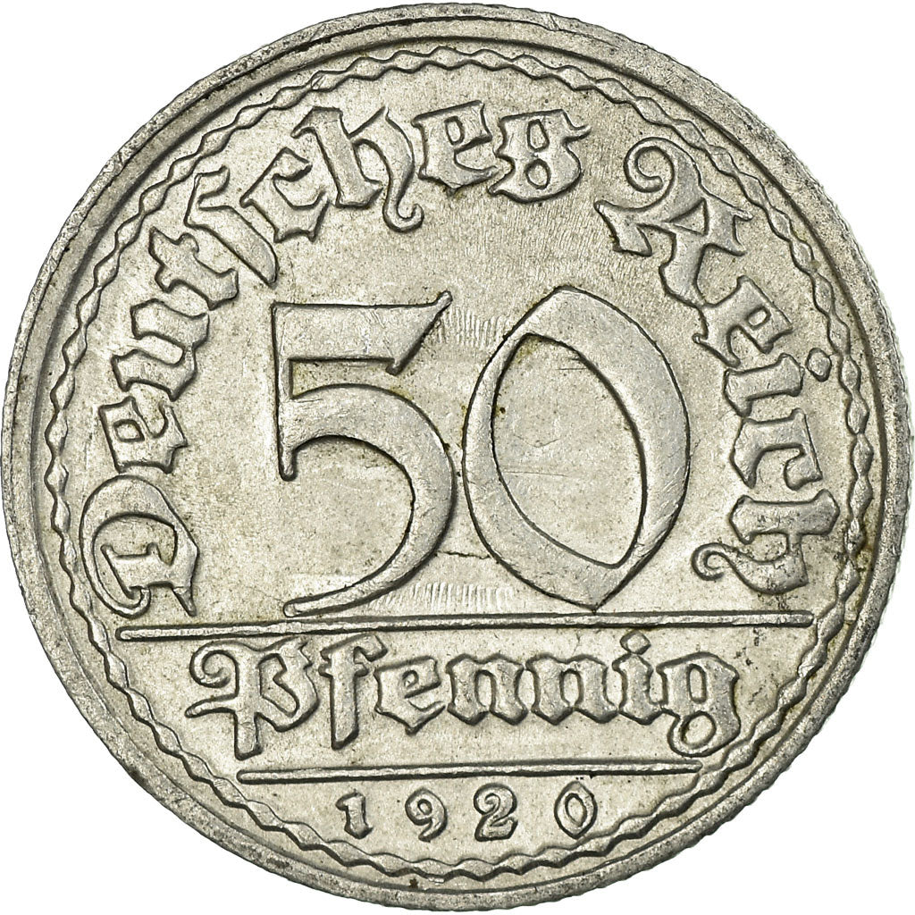 Coin, GERMANY, WEIMAR REPUBLIC, 50 Pfennig, 1920, Stuttgart, EF(40-45)