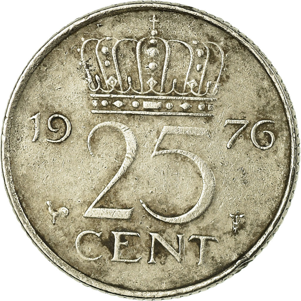 Moeda, Países Baixos, Juliana, 25 Cents, 1976, VF(30-35), Níquel, KM:183