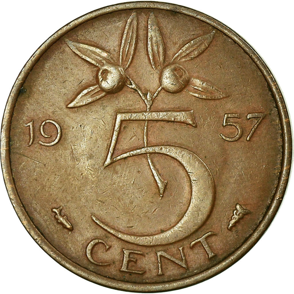Moeda, Países Baixos, Juliana, 5 Cents, 1957, EF(40-45), Bronze, KM:181