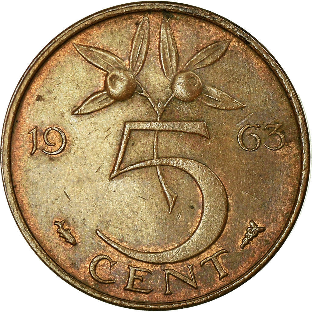 Munten, Nederland, Juliana, 5 Cents, 1963, FR+, Bronze, KM:181