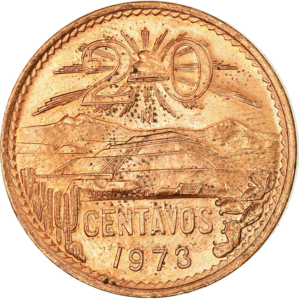 Coin, Mexico, 20 Centavos, 1973, Mexico City, EF(40-45), Bronze, KM:441