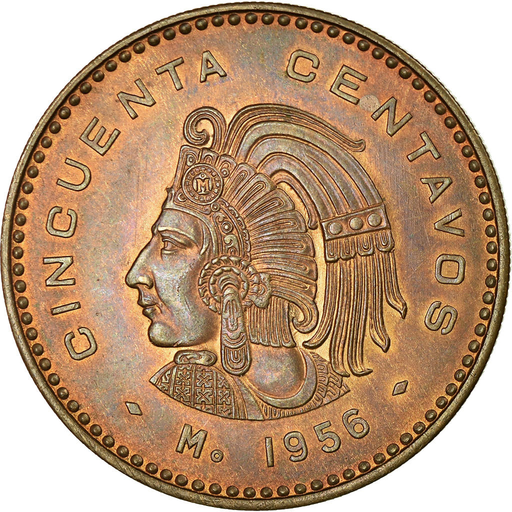 Moneda, México, 50 Centavos, 1956, Mexico City, MBC, Bronce, KM:450