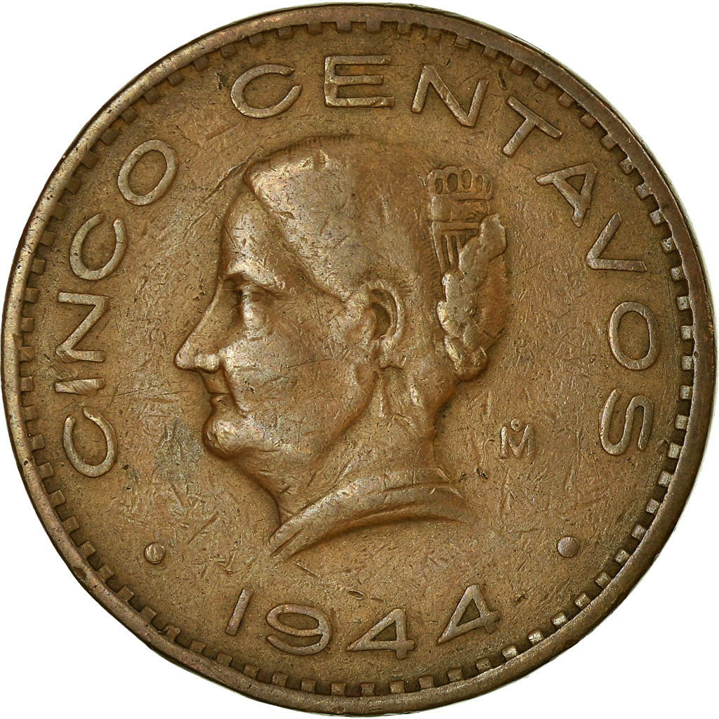 Moneda, México, 5 Centavos, 1944, Mexico City, MBC, Bronce, KM:424