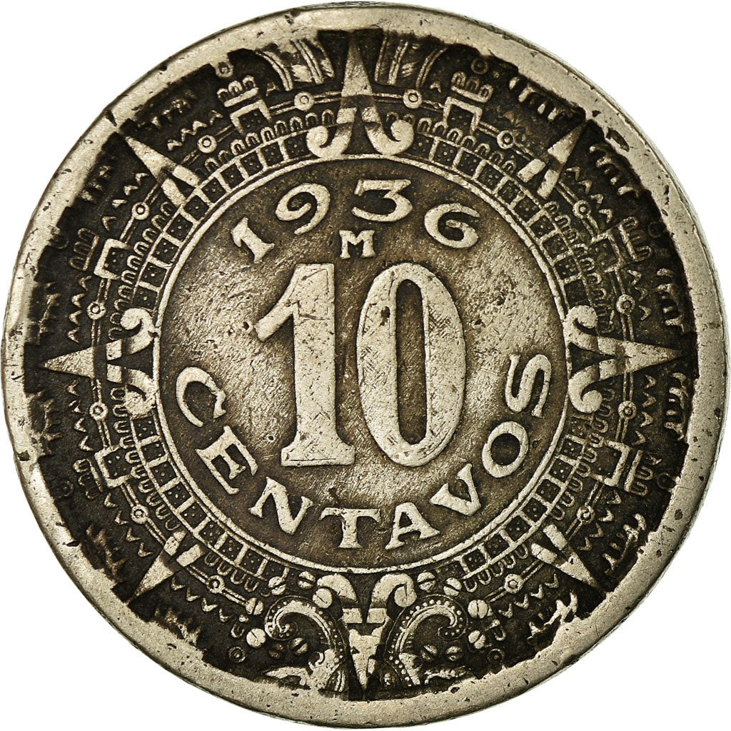 Moneda, México, 10 Centavos, 1936, Mexico City, BC+, Cobre - níquel, KM:432