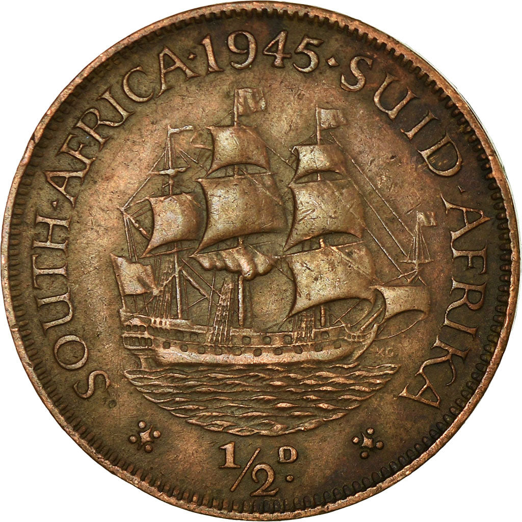 Coin, South Africa, George VI, 1/2 Penny, 1945, VF(30-35), Bronze, KM:24