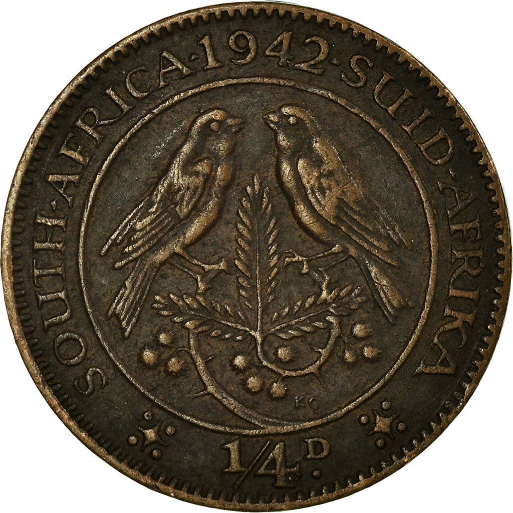 Coin, South Africa, George VI, 1/4 Penny, Farthing, 1942, VF(30-35), Bronze