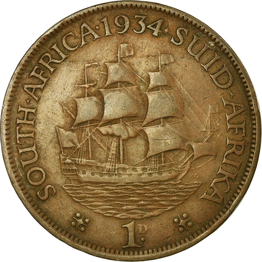 Moneda, Sudáfrica, George V, Penny, 1934, MBC, Bronce, KM:14.3