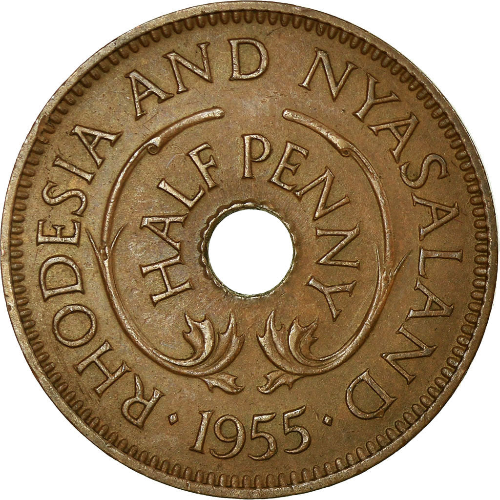 Moeda, Rodésia e Niassalândia, Elizabeth II, 1/2 Penny, 1955, British Royal