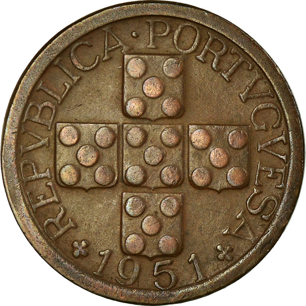Coin, Portugal, 10 Centavos, 1951, EF(40-45), Bronze, KM:583