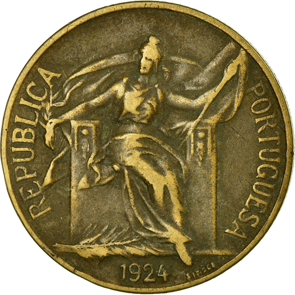 Coin, Portugal, Escudo, 1924, VF(30-35), Aluminum-Bronze, KM:576