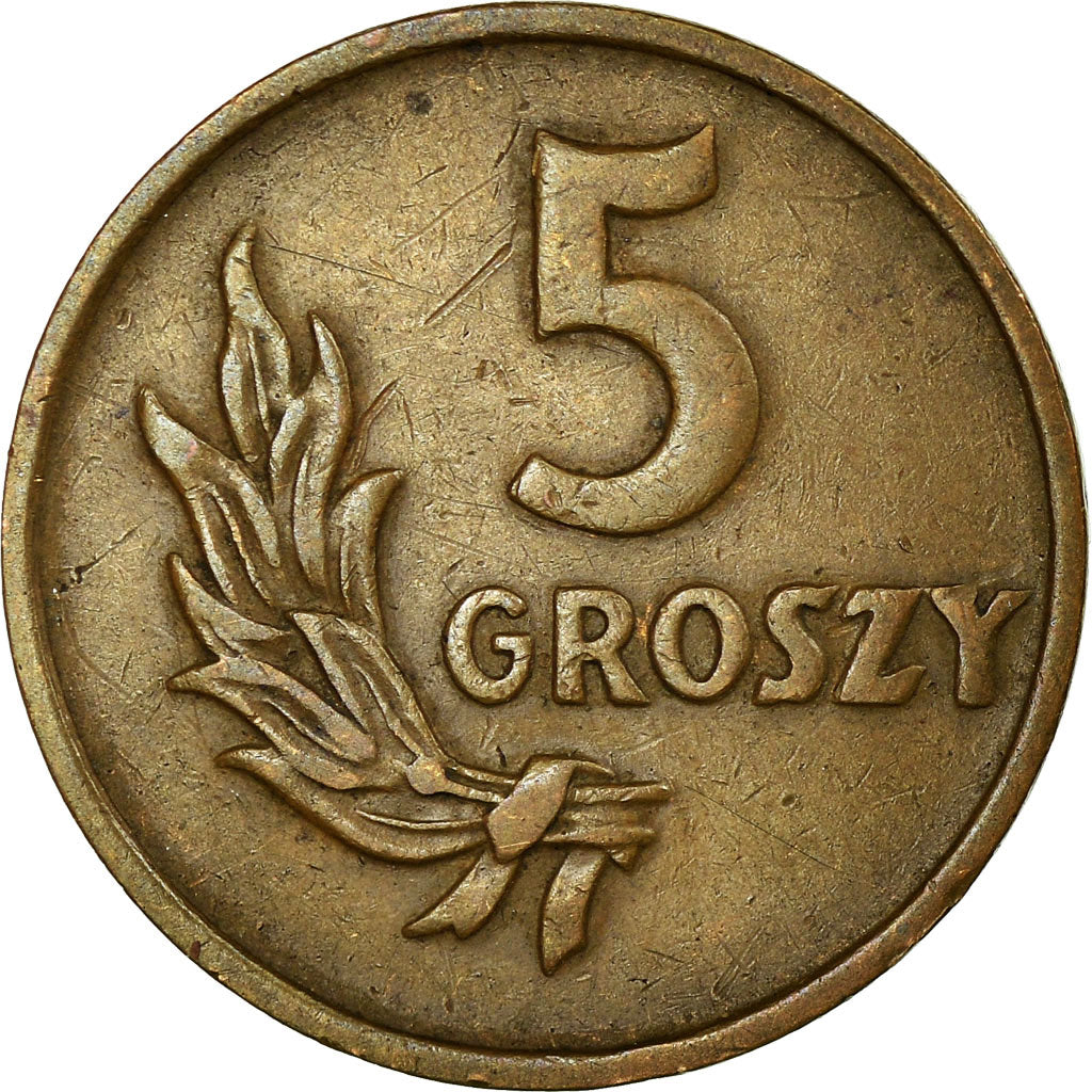 Coin, Poland, 5 Groszy, 1949, Basel, EF(40-45), Bronze, KM:41