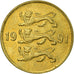Moneda, Estonia, 10 Senti, 1991, no mint, MBC, Aluminio - bronce, KM:22